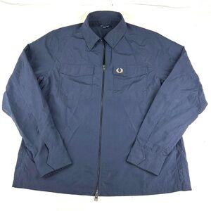 Fred Perry Jacket Men Medium Full Zip Navy Blue Retro Crest Logo Windbreaker